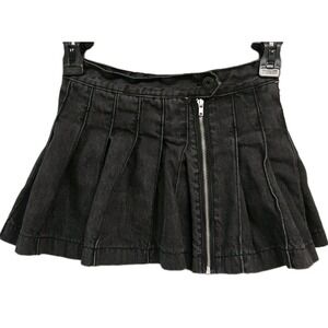 Childrens Place Girls Black Denim Pleated Skort Skirt Adjustable Waist Size 6